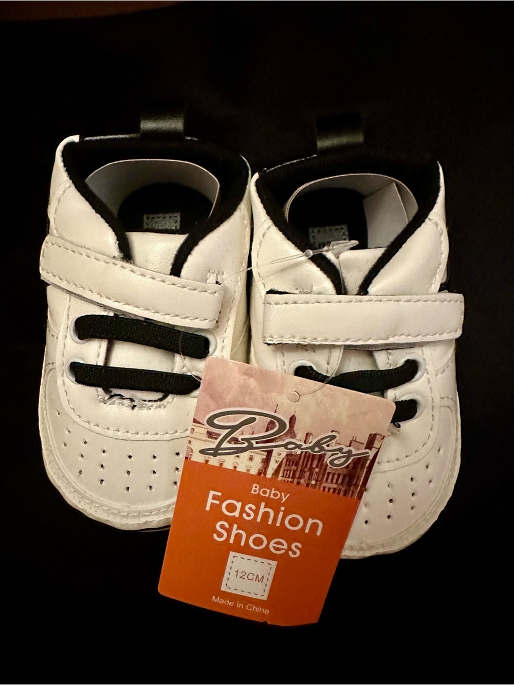 White Baby Walker Sneakers with Black Accents